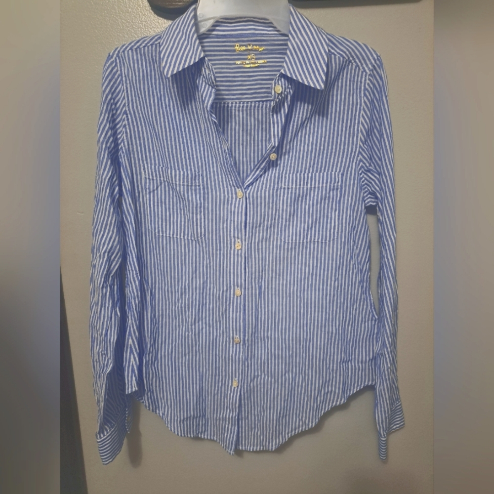 Lilly Pulitzer Blue Striped Button Down Top Sz XS